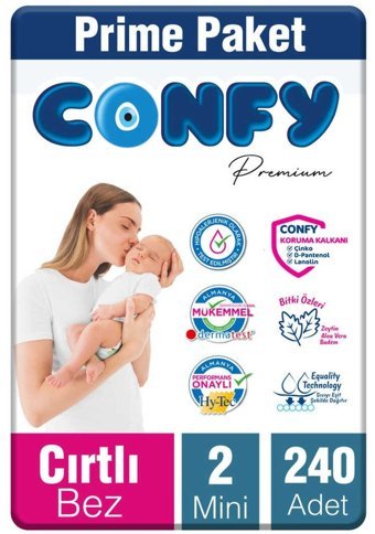 Confy Premium 2 Numara Bantlı Bebek Bezi 240'lı