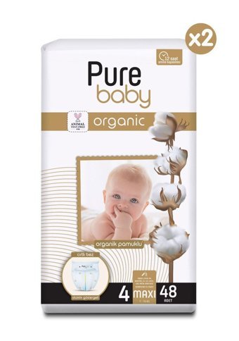 Pure Baby Organik 4 Numara Organik Bantlı Bebek Bezi 96'lı