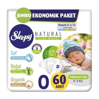 Sleepy Natural 0 Numara Bantlı Bebek Bezi 60'lı