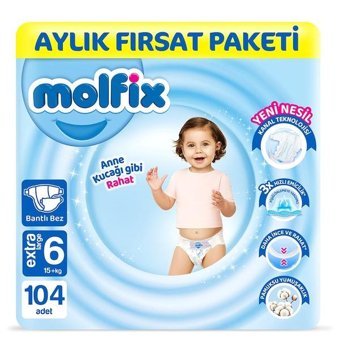 Molfix 6 Numara Bantlı Bebek Bezi 104'lü