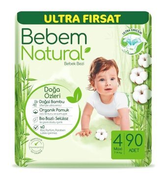 Bebem Natural 4 Numara Bantlı Bebek Bezi 90'lı