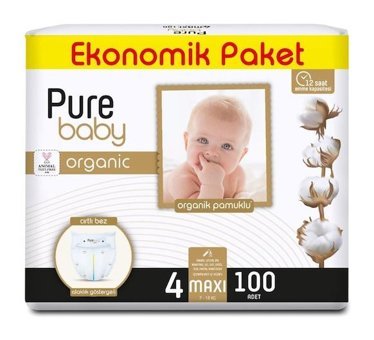 Pure Baby Organik 4 Numara Organik Bantlı Bebek Bezi 100'lü