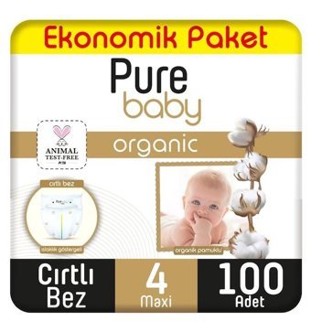 Pure Baby Organik 4 Numara Organik Bantlı Bebek Bezi 100'lü