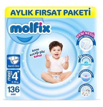 Molfix 4+ Numara Bantlı Bebek Bezi 136'lı
