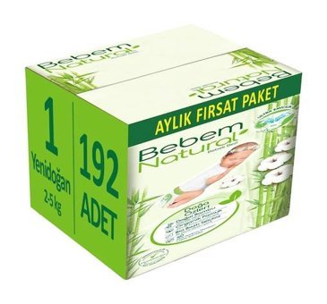 Bebem Natural 1 Numara Bantlı Bebek Bezi 192'li