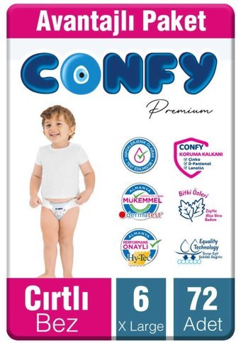 Confy Premium 6 Numara Bantlı Bebek Bezi 72'li