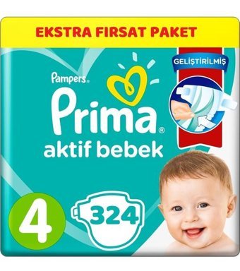 Prima 4 Numara Bantlı Bebek Bezi 324'lü