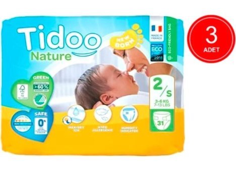 Tidoo Nature 2 Numara Organik Bantlı Bebek Bezi 3x31'li