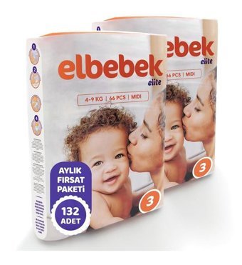 Elbebek Elite 3 Numara Bantlı Bebek Bezi 132'li