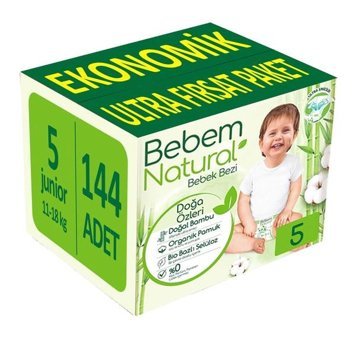 Bebem Natural 5 Numara Bantlı Bebek Bezi 144'lü