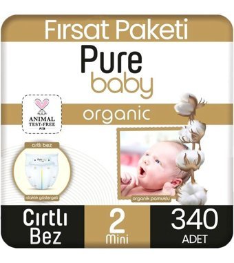 Pure Baby Organik 2 Numara Organik Bantlı Bebek Bezi 5x68'li