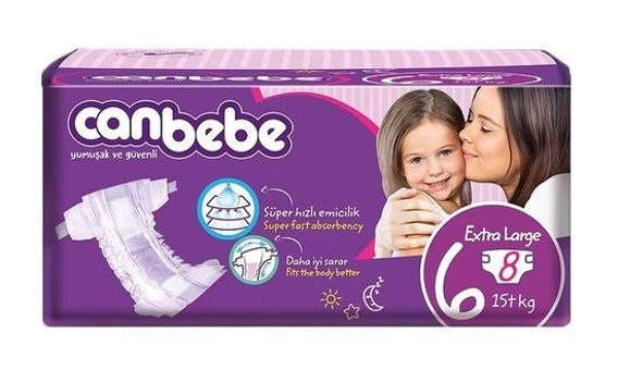Canbebe 6 Numara Bantlı Bebek Bezi 8'li