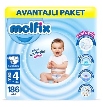 Molfix 4 Numara Bantlı Bebek Bezi 186'lı
