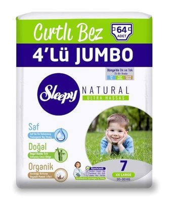 Sleepy Natural 7 Numara Bantlı Bebek Bezi 4x64'lü