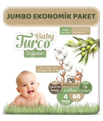 Baby Turco Doğadan 4 Numara Bantlı Bebek Bezi 60'lı