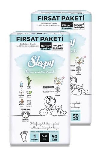 Sleepy Bio Natural 1 Numara Bantlı Bebek Bezi 100'lü