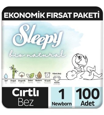 Sleepy Bio Natural 1 Numara Bantlı Bebek Bezi 100'lü