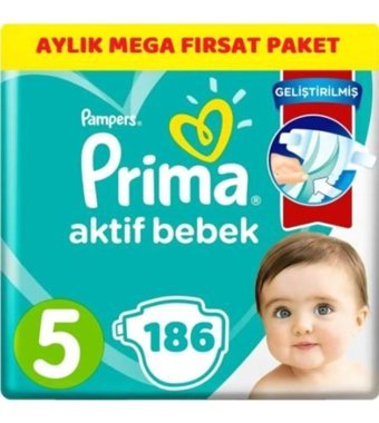 Prima Pampers 5 Numara Bantlı Bebek Bezi 186'lı