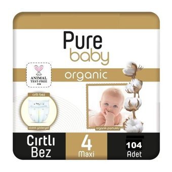 Pure Baby Organic 4 Numara Organik Bantlı Bebek Bezi 104'lü