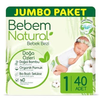 Bebem Natural 1 Numara Bantlı Bebek Bezi 40'lı