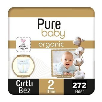 Pure Baby Organic 2 Numara Organik Bantlı Bebek Bezi 272'li