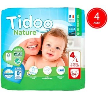 Tidoo Nature 4 Numara Organik Bantlı Bebek Bezi 4x24'lü