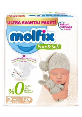 Molfix Pure Soft 2 Numara Bantlı Bebek Bezi 124'lü