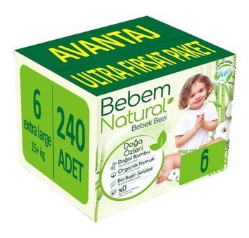 Bebem Natural 6 Numara Bantlı Bebek Bezi 240'lı