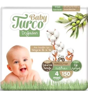 Baby Turco Doğadan 4 Numara Bantlı Bebek Bezi 150'li