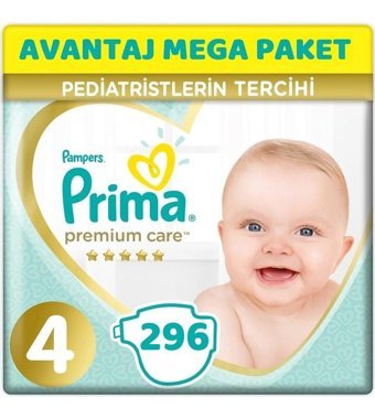 Prima Premium Care 4 Numara Bantlı Bebek Bezi 296'lı