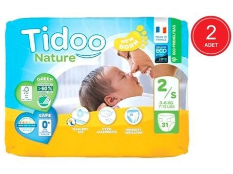 Tidoo Nature 2 Numara Organik Bantlı Bebek Bezi 2x31'li