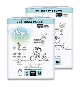 Sleepy Bio Natural 4 Numara Bantlı Bebek Bezi 164'lü