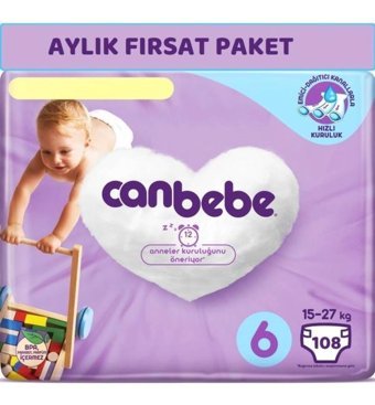 Canbebe 6 Numara Bantlı Bebek Bezi 108'li