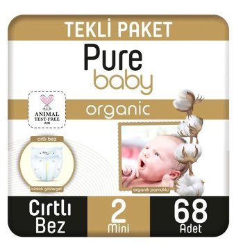 Pure Baby Organik 2 Numara Organik Bantlı Bebek Bezi 68'li