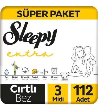 Sleepy Extra 3 Numara Bantlı Bebek Bezi 112'li