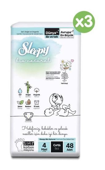 Sleepy Bio Natural 4 Numara Bantlı Bebek Bezi 144'lü
