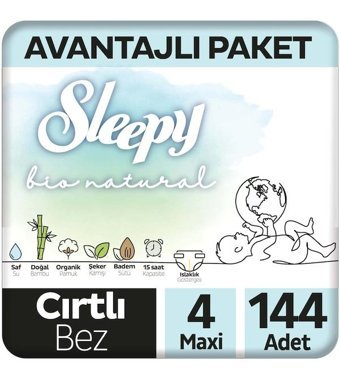 Sleepy Bio Natural 4 Numara Bantlı Bebek Bezi 144'lü