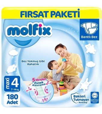 Molfix 4 Numara Bantlı Bebek Bezi 3x60'lı