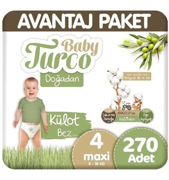 Baby Turco Doğadan 4 Numara Külot Bebek Bezi 3x90'lı