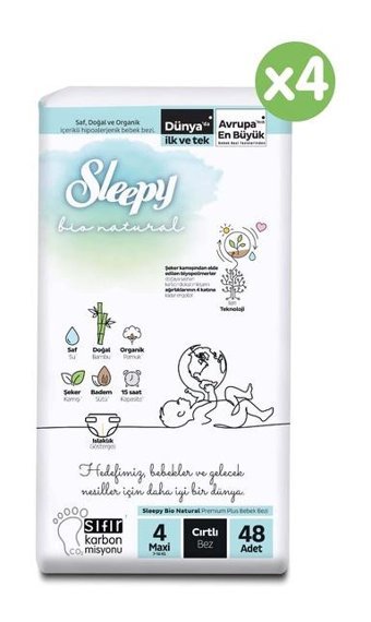 Sleepy Bio Natural 4 Numara Bantlı Bebek Bezi 192'li
