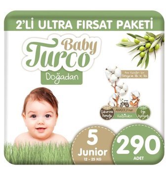 Baby Turco Doğadan 5 Numara Bantlı Bebek Bezi 290'lı