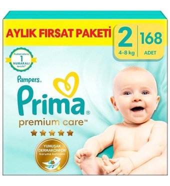 Prima Premium Care 2 Numara Bantlı Bebek Bezi 168'li