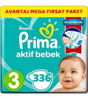 Prima 3 Numara Bantlı Bebek Bezi 336'lı