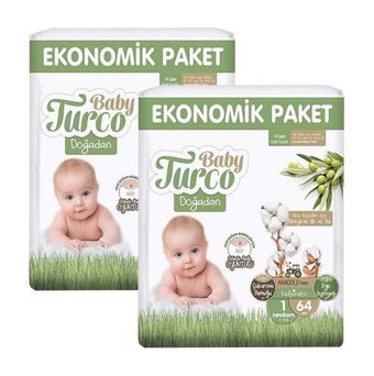 Baby Turco Doğadan 1 Numara Bantlı Bebek Bezi 2x64'lü