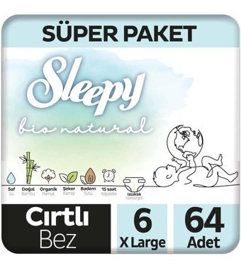 Sleepy Bio Natural 6 Numara Bantlı Bebek Bezi 64'lü