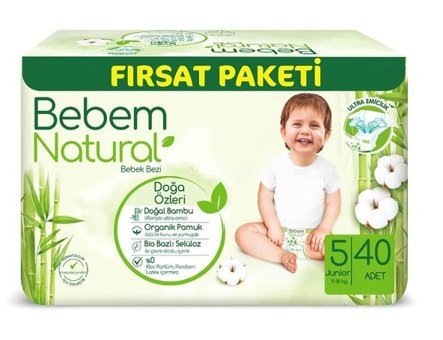 Bebem Natural 5 Numara Bantlı Bebek Bezi 40'lı