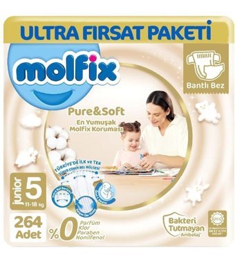 Molfix Pure Soft 5 Numara Bantlı Bebek Bezi 4x66'lı