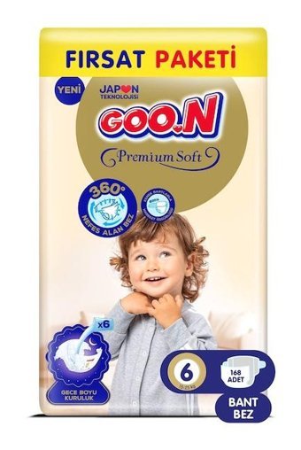 Goon Premium Soft 6 Numara Bantlı Bebek Bezi 168'li