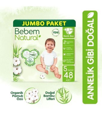 Bebem Natural 5 Numara Bantlı Bebek Bezi 48'li