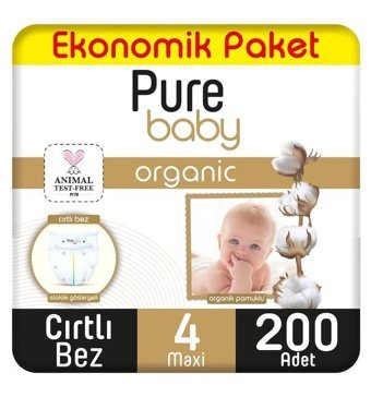 Pure Baby Organik 1 Numara Organik Bantlı Bebek Bezi 100'lü